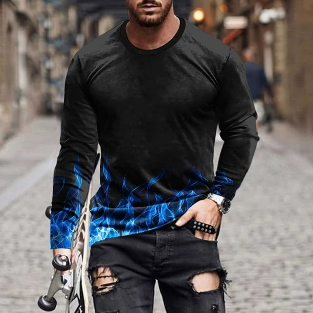 Blusas y camisas de manga larga con cuello redondo para hombre, blusas casuales de cuello redondo y manga larga, camisetas estampadas, blusas para hombre