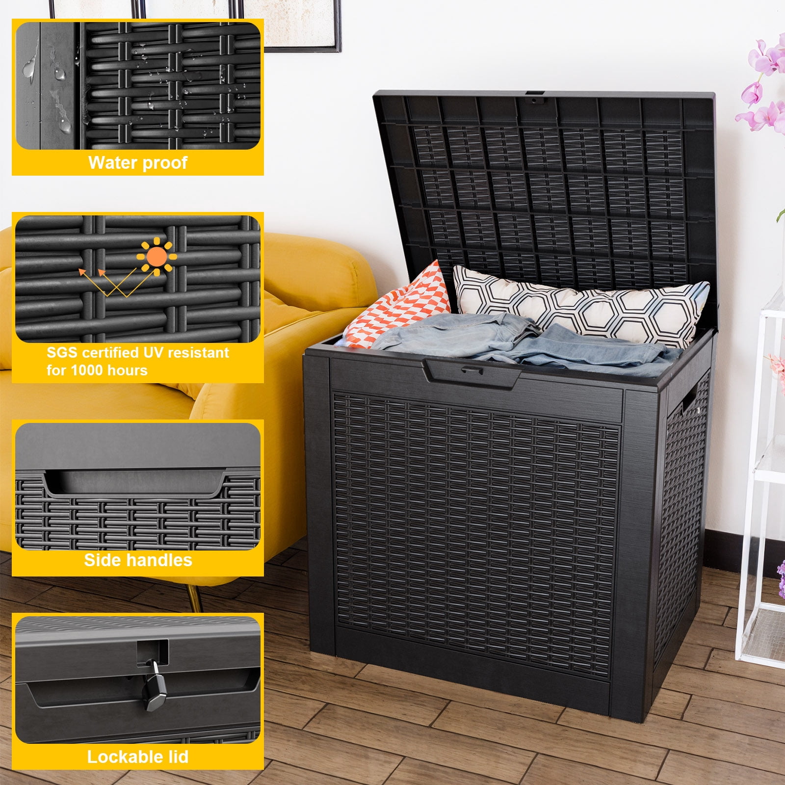 EASY UP 30 Gallon Resin Deck Box, Lockable Patio Outdoor Storage Box for Furniture, Garden Tools and Tools Storage, Waterproof Outside Storage Boxes