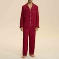 thumbnail image 4 of Censtreet Men Couples Matching Pajamas Long Sleeve Sleepwear Satin Soft Button Down Loungewear Pjs Set, 4 of 5