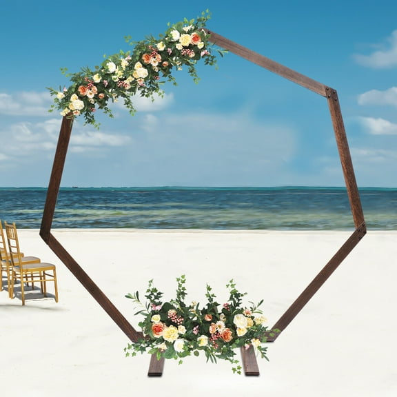 Heptagon Wedding Arch Frame Rustic Wood Flower Balloon Stand Deco Venue Backdrop