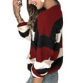thumbnail image 3 of MAWCLOS Chandail à Blocs de Couleur pour Femmes, Chaud pour l'Hiver, Rayé, Rouge Vin 2TG, 3 of 3