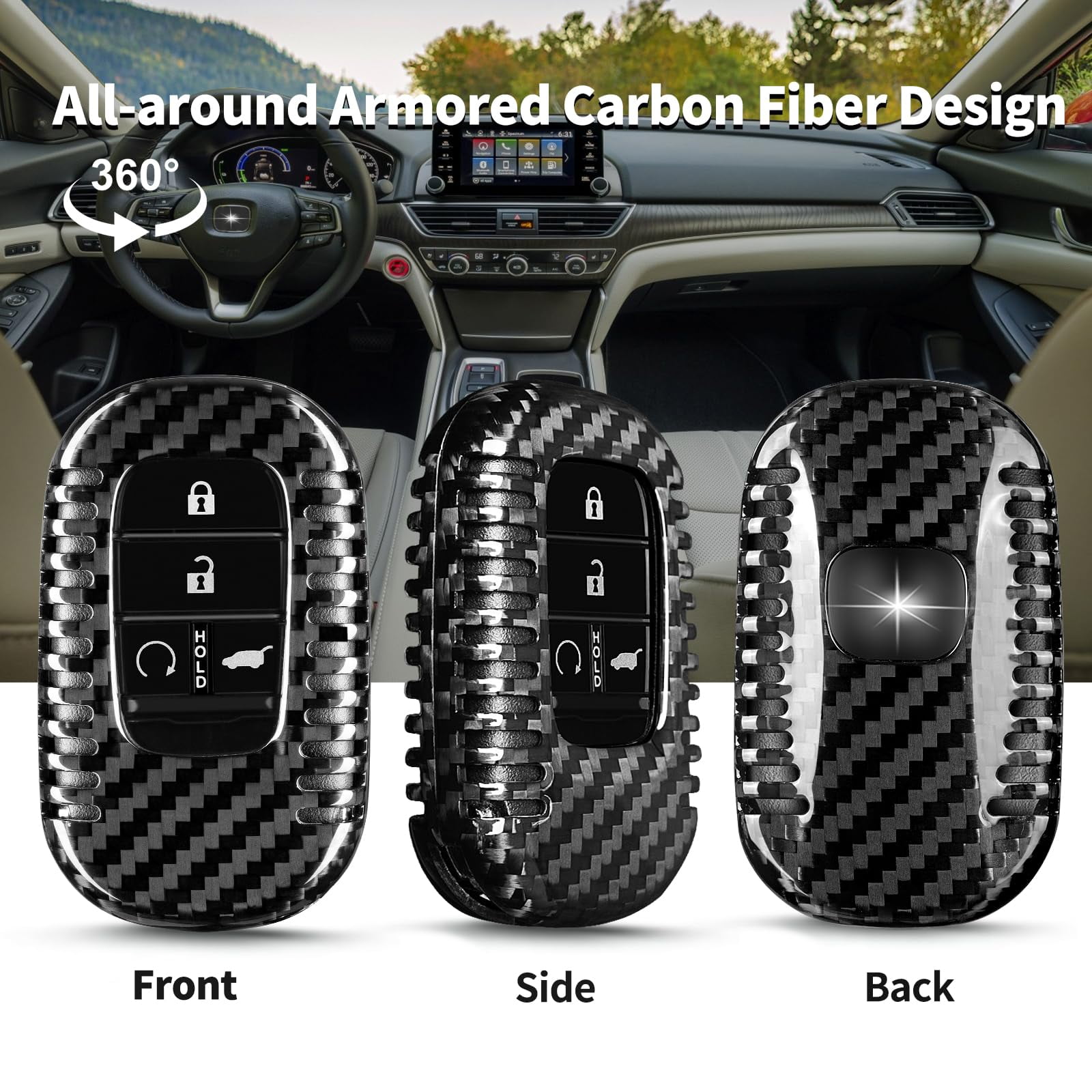 Key Fob Cover Compatible with Honda,Real Carbon Fiber Key Fob Case fits for Honda Civic Type R Key Shell fits for Accord Civic HR-V CR-V Pilot Sport SI EX EX-L Accessories 2023 2024