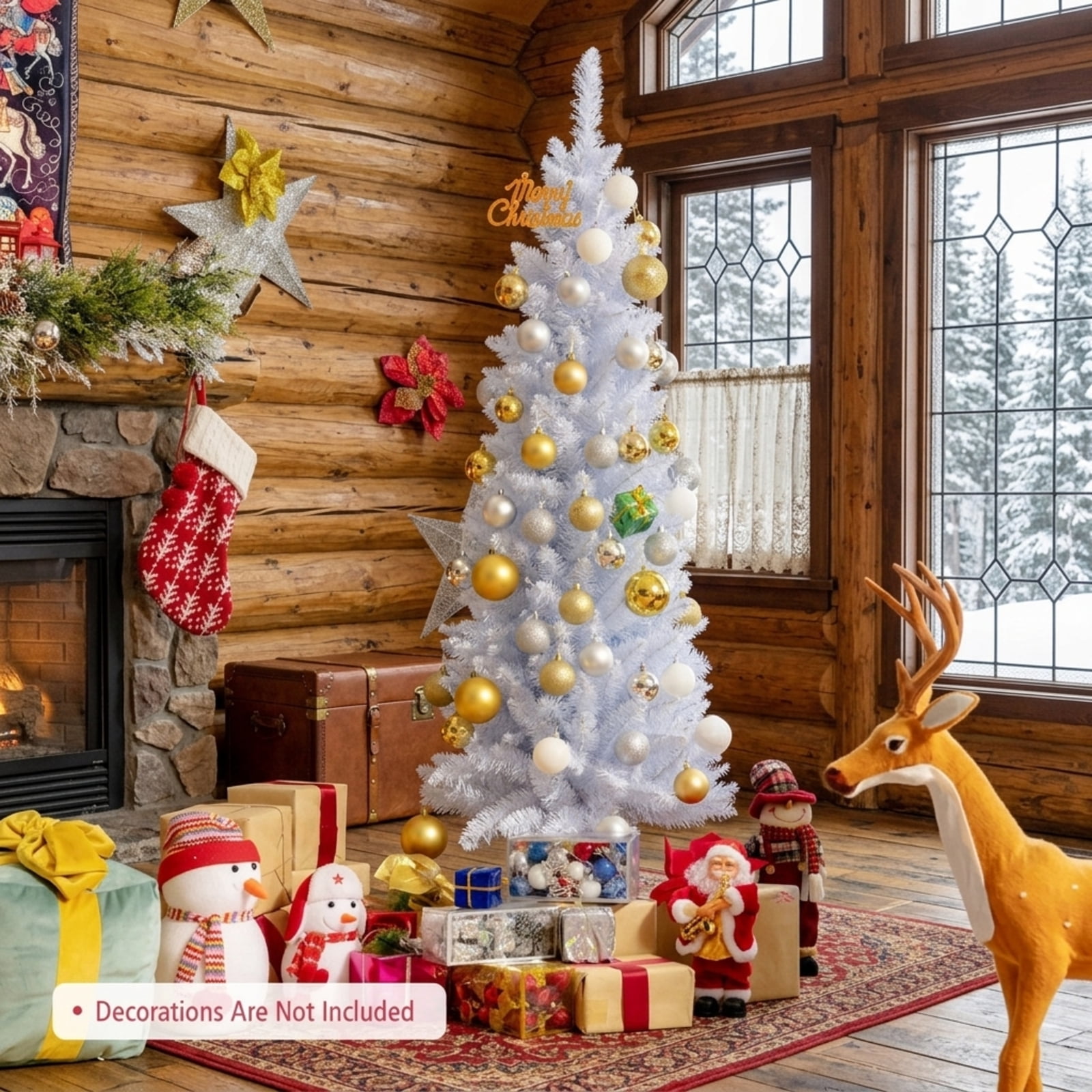 RUIE, 5 ft, Artificial Christmas Tree, with Metal Stand, 240 Branch Tips, White Holiday Xmas Tree for Indoor Home Office Decoration