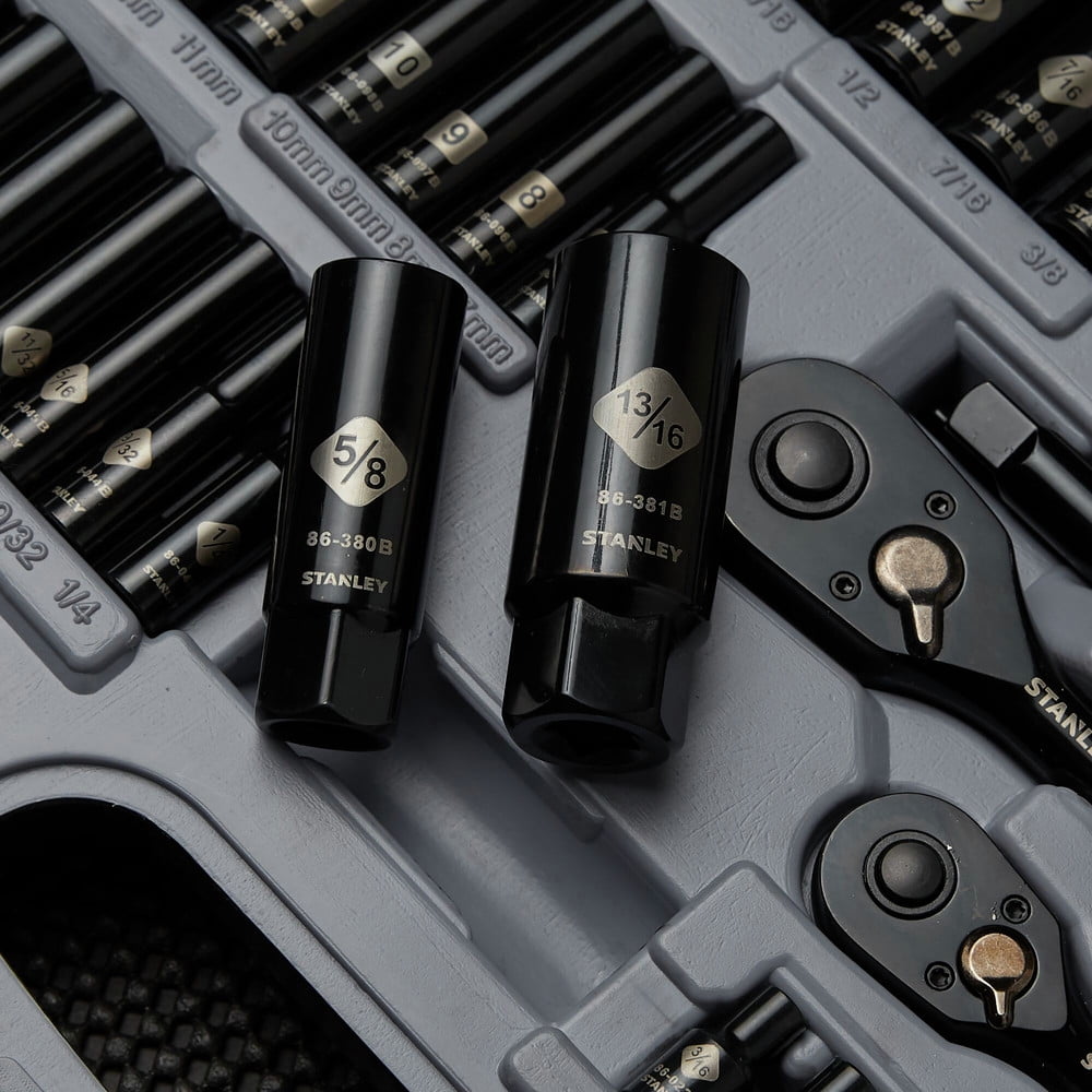 Stanley Black Chrome Mechanics Tool Kit, 69-Piece Wrench and