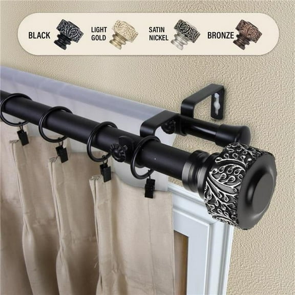 Central Design 100-79-662-D 1 in. Lucinda Double Curtain Rod, Black - 66-120 in.
