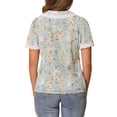 thumbnail image 3 of CAMISA CHIC Floral de Mujer de Manga Corta con Cuello Peter Pan de Encaje, Blusa de Botones, Verde Claro, L, 3 of 6