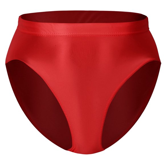 Ausing Womens Brief Panties Oil Glossy Underwear High Waisted Smooth Shiny High Cut Underpants Seamless Stretch Comfort Soft Rave Bottom Red M