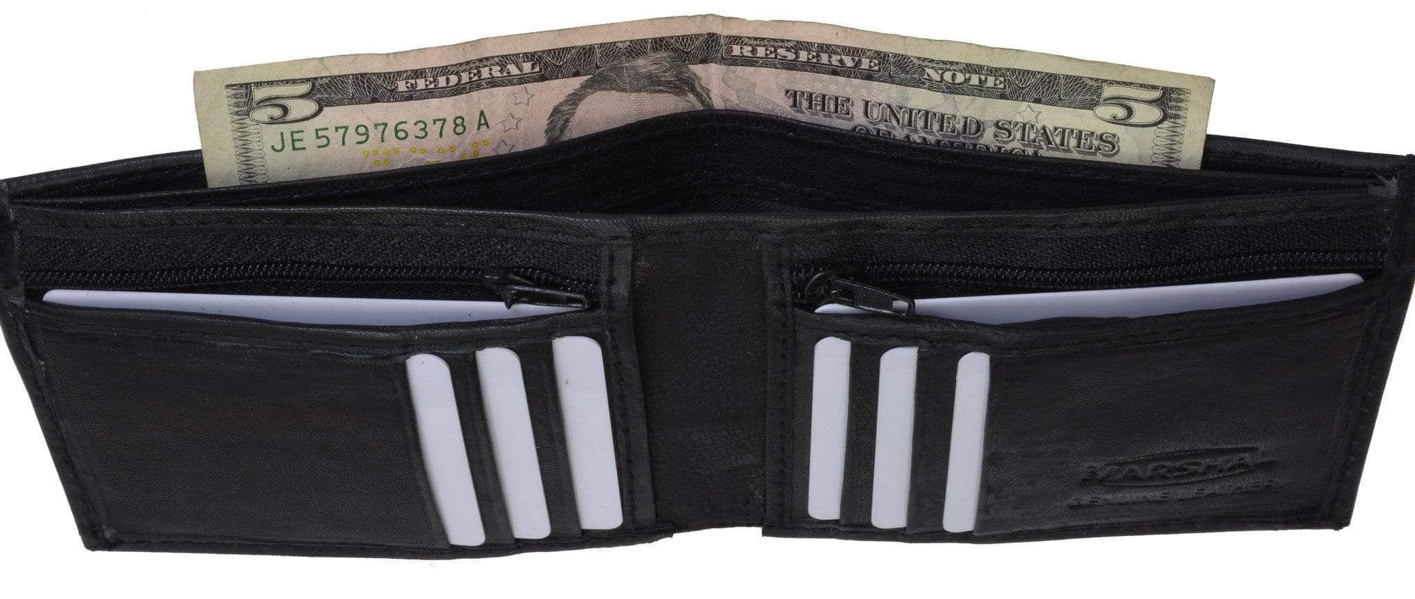 Marshal Wallet - Bifold Mens Leather Dual Zippered Change Pockets Credit Card Holder Wallet 1618 ...