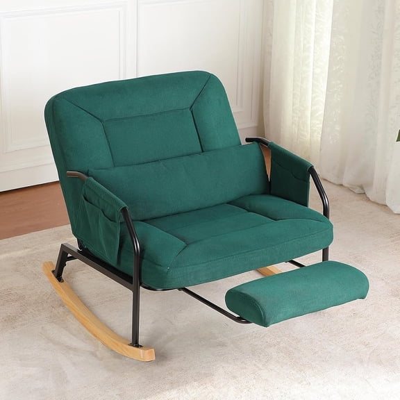 Hforesty Oversized Rocking Chair with Footrest ,Rocker Glider with Metal Farm,Wooden Bottom and Adjustable Backrest for Indoor Use: Balcony, Living Room or Bedroom.(corduroy)GREEN