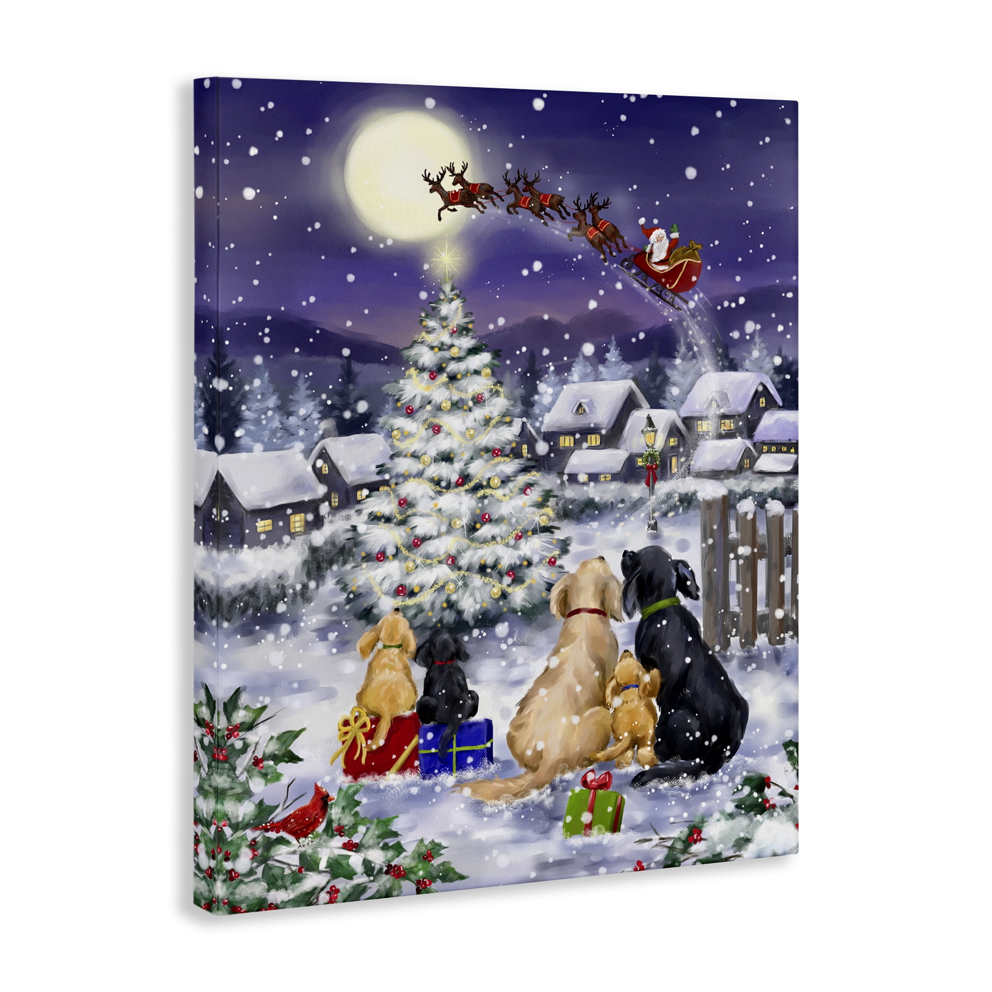 Stupell Industries Santa Over Snowy Dogs Holiday Painting Gallery Wrapped Canvas Art Prints Wall Art, 30 x 40