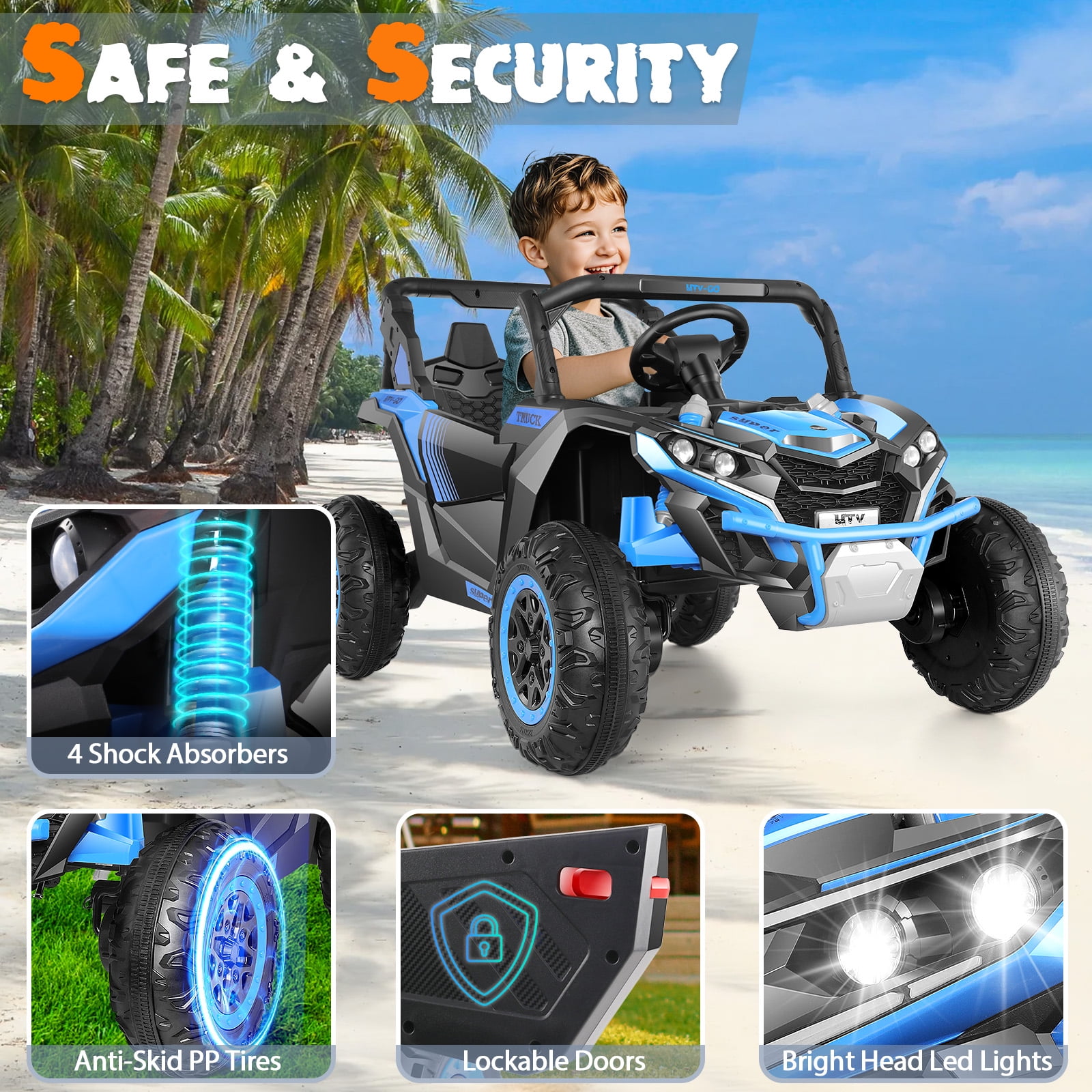 Funcid 24V Ride on Car for Kids, 2WD/4WD Switchable Ride on Car with Remote Control, 2 Seater Ride on Toys, UTV, Bluetooth, Music, LED Lights, Storage Space