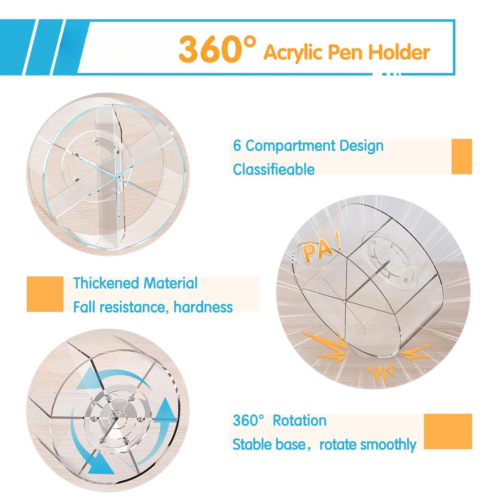 Pen Holder  2 Pack 360 Rotating Organizer With 6 Compartments Desk Office Storage For 800 Pens Markers Crayons And Art Supplies