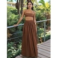 thumbnail image 5 of Women'S 2-Piece Set Sleeveless Strappy Tank A-Line Maxi Skirts Casual Pleated Beach Boho Maxi Skirt with Pocket Brown S, 5 of 9