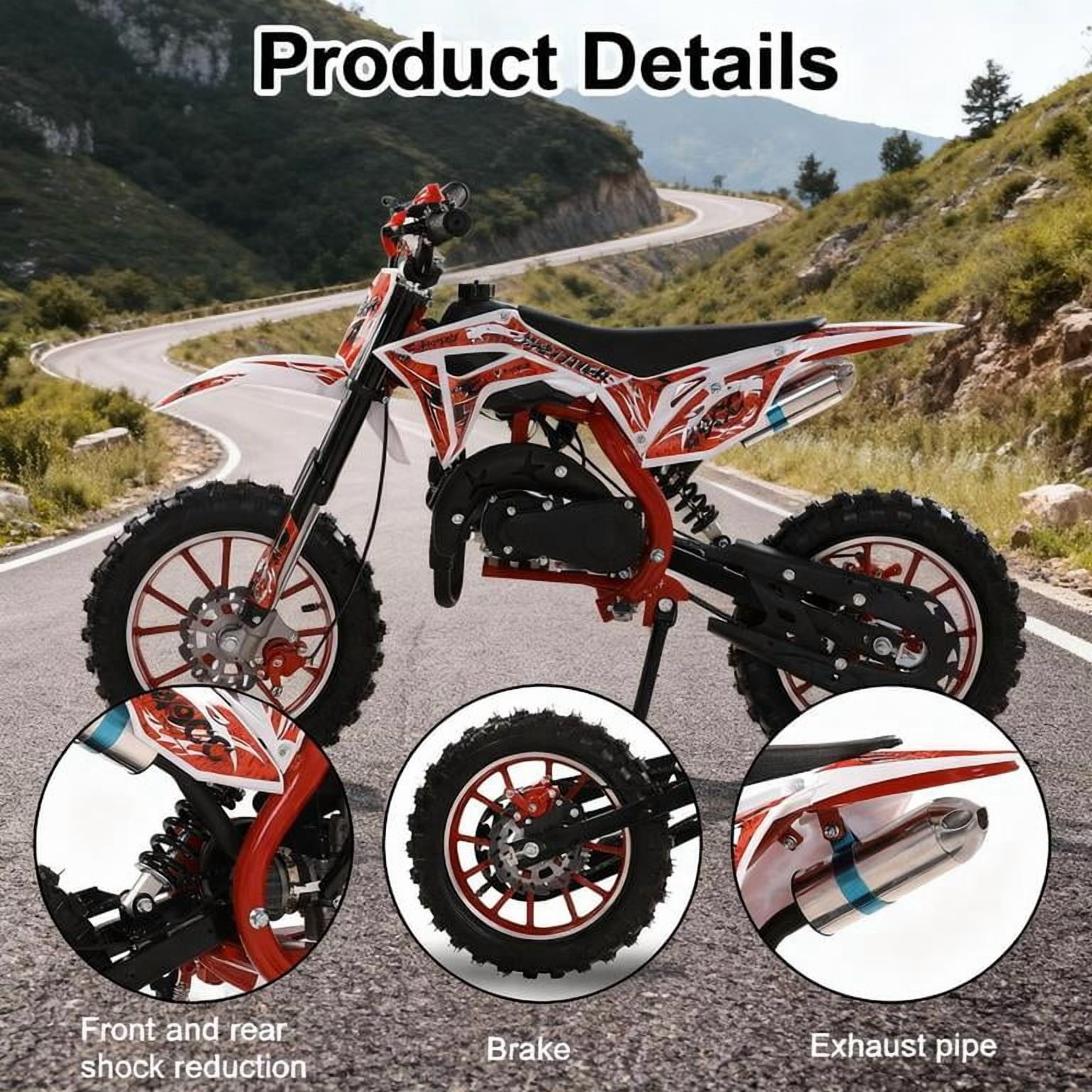 Mohsoe 49cc 2-Stroke Mini Motocross Bike, Gas Powered Kids Dirt Bike with Front & Rear Disc Brakes, 10in Inflatable Off-Road Tires, Alloy Handlebars, Inverted Hydraulic Suspension, Max Speed 40KM/H