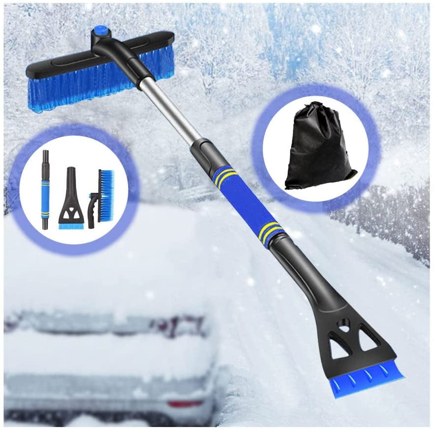 360° Pivoting Brush Head Snow Scraper for Cars SUVs Snow Brush and Ice Scraper Detachable Snow Brush Ice Scraper for Car Windshield 3 in 1 Snow Brush and Ice Scraper with Ergonomic Foam Grip 
