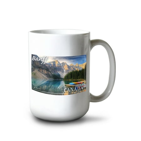 

15 fl oz Ceramic Mug Banff Canada Moraine Lake Canoes Dishwasher & Microwave Safe
