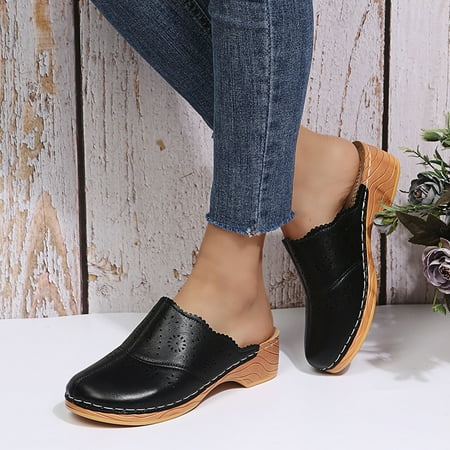 

Sunhillsgrace Shoes For Women Sandals Women s Summer Slip-On Sandals Square Heels Round Toe Breathable Slippers Shoes