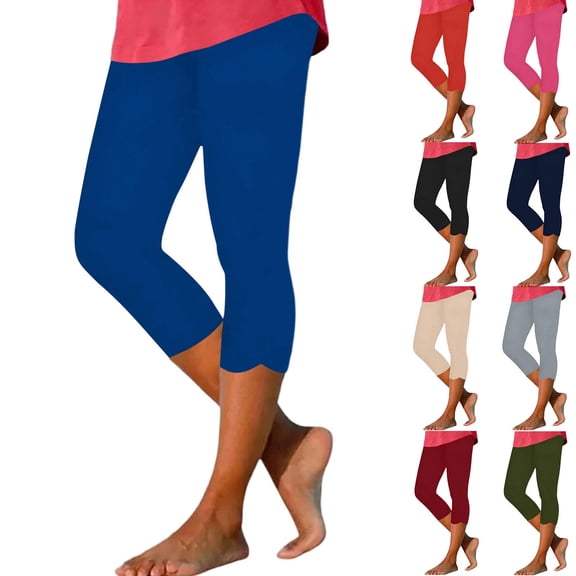 Zulora Women's High Waisted Capris Yoga Pants Stretch Slim Fit Solid Color Cropped Leggings with Elastic Waistband for Summer Workout