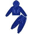 thumbnail image 4 of iixpin Kids Boys Girls Sequins Hip-hop Jazz Latin Street Dance Outfits Hooded Tops with Pants 2pcs Set Blue 7-8, 4 of 7