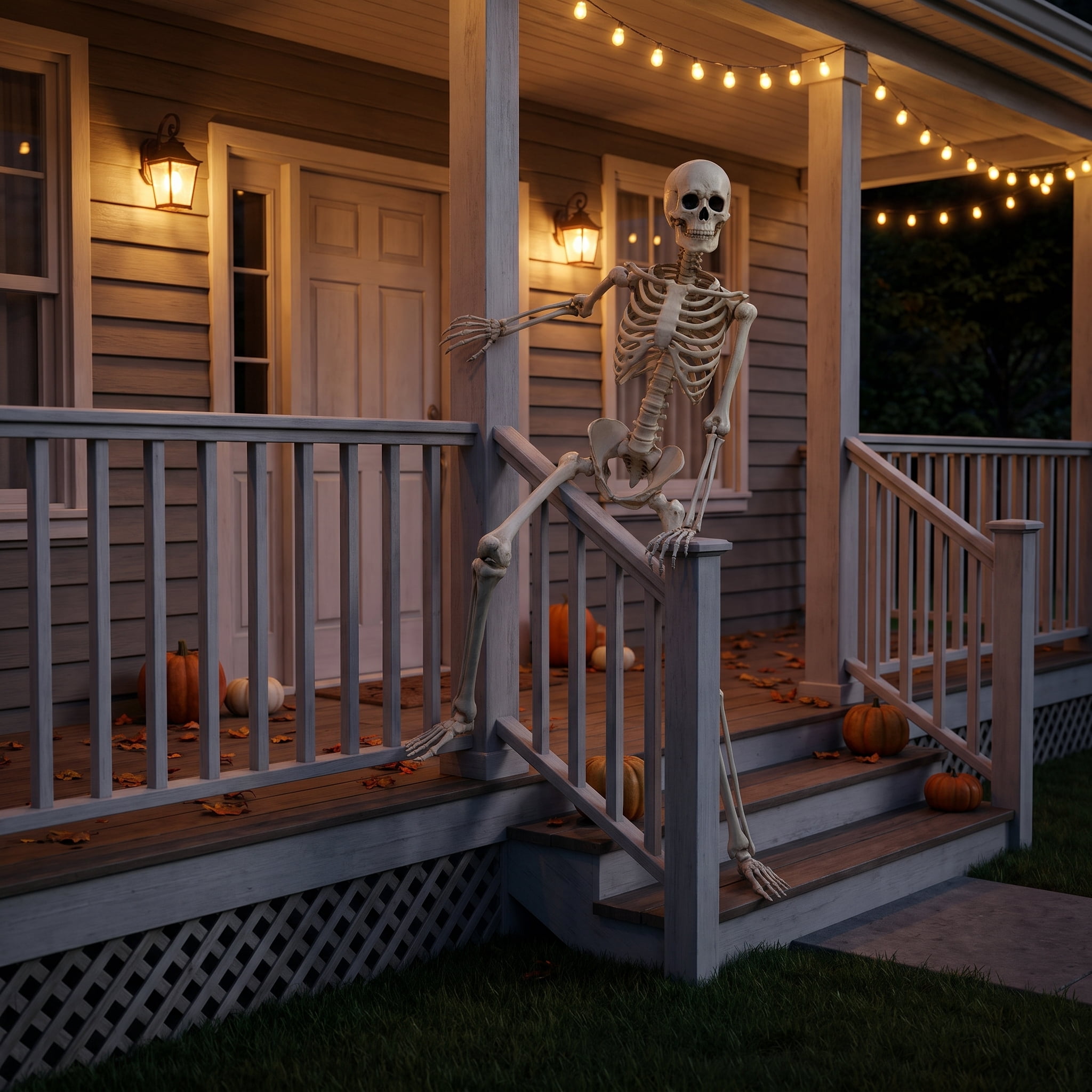 Hanging Posable Skeleton Decoration, White, 7', Halloween by Way To Celebrate