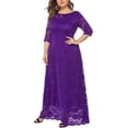 thumbnail image 2 of Eternatastic Womens Floral Lace 2/3 Sleeves Maxi Dress Evening Party Long Dress 3XL Purple, 2 of 6