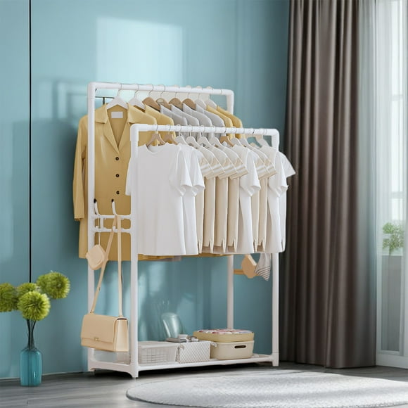 LSLJS Double Pole Clothes Hanger Hanging Clothes Hanger Multifunctional Bedroom Clothes Hanger Storage Box Can Be Placed On The Bottom Floor Coat Rack