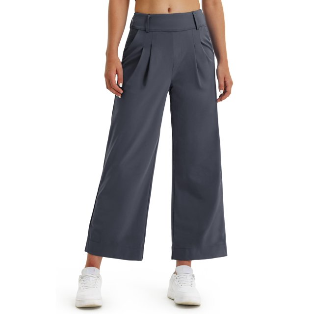 Pantalones de vestir de pierna ancha Libin para mujer, cintura alta, XS, gris