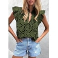 thumbnail image 3 of PRETTYGARDEN Womens Summer Tops Dressy Casual Ruffle Cap Sleeve Button V Neck Embroidered Eyelet Blouses Shirts, 3 of 8
