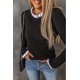 thumbnail image 2 of ABPHQTO Suéter de punto de cuello redondo con volantes lisos negros para mujer, 2 of 5