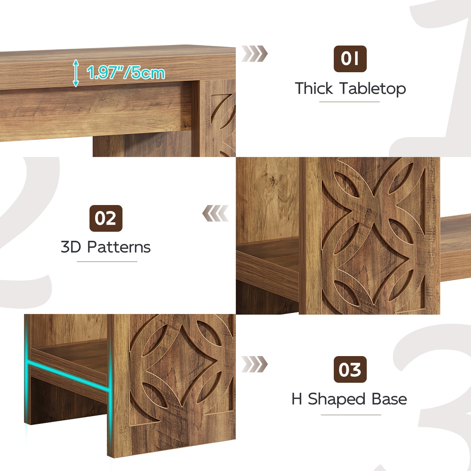 Demi Bonn 70" Bohemian Handcrafted Wooden Console Table, Entryway Side Table with Elegant Carvings for Living Room, Brown