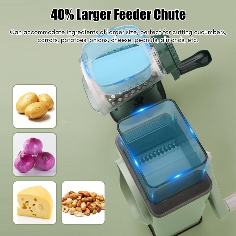 Food Shredder, Multi‑Functional Hand Crank Cutter Vegetable Cutter Cheese  Grater Nut Grinder Food Processors with 5 Stainless Steel Blade for