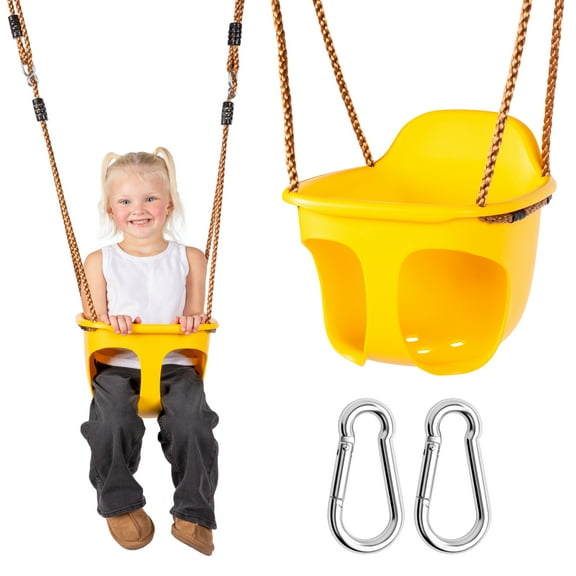 Acorn Adventures Toddler Swing Seat – Baby Bucket Swing for Outdoor Backyard & Porch, Adjustable Ropes, Easy Install, Weather-Resistant HDPE - Yellow
