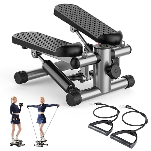 Gianna Portable Twist Stepper with Resistance Bands Adjustable Home Fitness Stair Stepper for Full-Body Workouts,, Sliver
