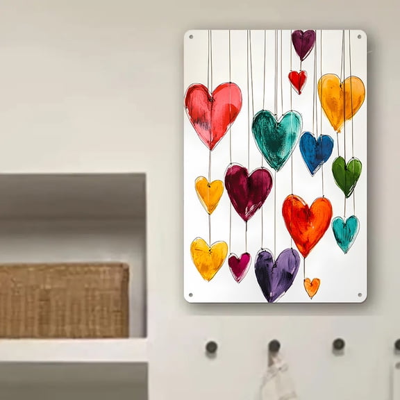 HELLOYOUNG Vintage Heart Balloon Wall Art 8x12 Inch, Colorful Iron Tin Sign for Living Room Bedroom, Valentine's Day Metal Decor Hanging Gift