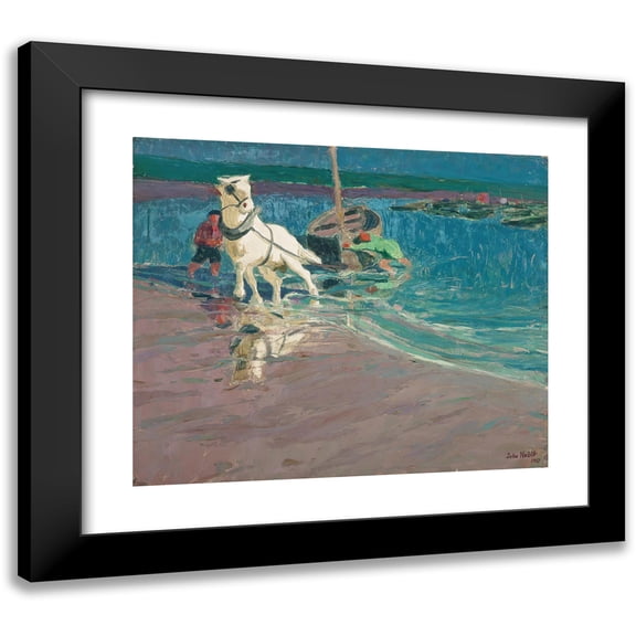 John Noble 14x12 Black Modern Framed Museum Art Print Titled - The White Horse (Horse at the Ford) (1917)