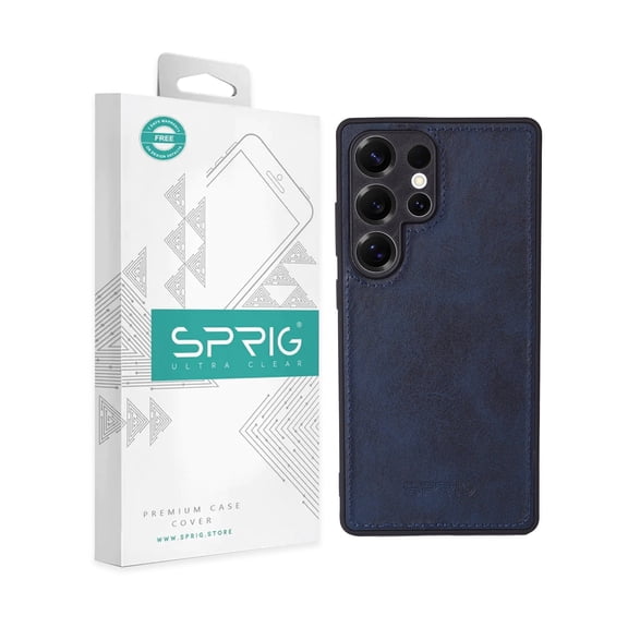 Sprig Matte PU Leather TPU Back Cover Case for Samsung Galaxy S25 Ultra, Blue