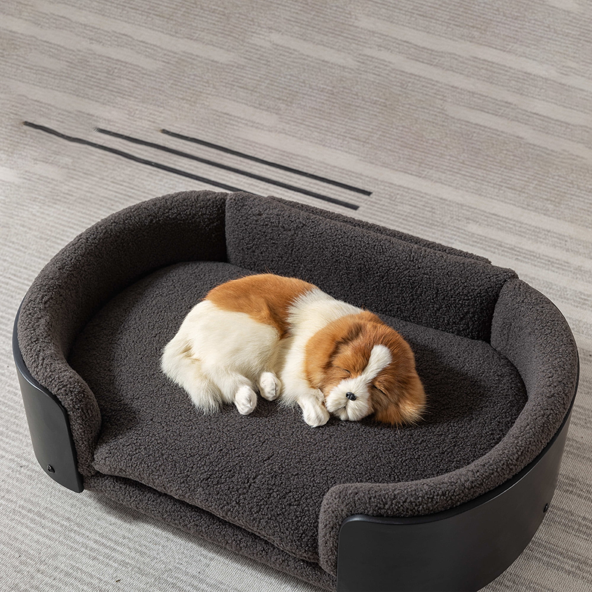 Pefilos 30" Elevated Pet Dog Bed with Solid Wood Legs and Walnut Bent Wood Back, Cashmere Cushion, Pet Sofa for Indoors Dogs, Dark Gray Pefilos 30" Elevated Pet Dog Bed with Solid Wood Legs and Walnut Bent Wood Back, Cashmere Cushion, Pet Sofa for Indoors Dogs, Dark Gray