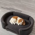 thumbnail image 5 of Pefilos 30" Pet Sofa for Indoors Dogs, Cat and Dog Bed with Solid Wood Legs and Black Bent Wood Back, Cashmere Cushion, Gray, 5 of 9