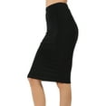thumbnail image 1 of Basic Solid Plain Knee Length Cotton Spandex Skirt, Black, Medium, 1 of 1