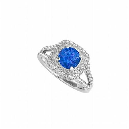 Design Shank Ring - Fine Jewelry Vault UBUNR50848EAGCZS Split Shank Design Engagement Ring With Sapphire & CZ, 16 Stones