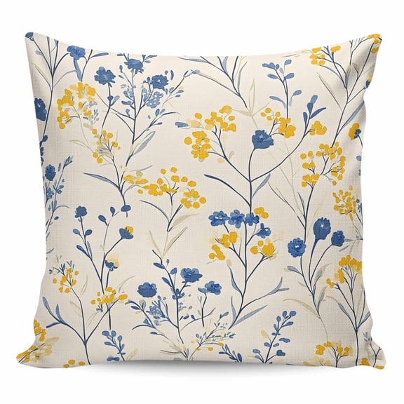 Throw Pillow Covers 24x24 Inch, Spring Flowers Decorative Pillow Cases for Couch Sofa Bed, Farmhouse Pastoral Botanical Herbs Cotton Linen Square Home Decor Pillowcases with Hidden Zipper