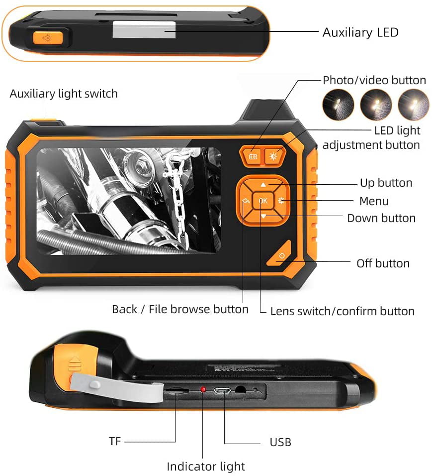 Industrial Endoscope 4.3 Inch LCD Screen 1080P HD Handheld Borescope with 6LED Light 5 Meter Semi-rigid Waterproof Camera with 2600mAh Battery zonpor Inspection Camera 