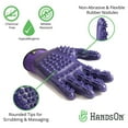 thumbnail image 5 of HandsOn Pet Grooming Gloves for Cats, Dogs, and Horses, Mono, Purple, Extra Large, 5 of 6