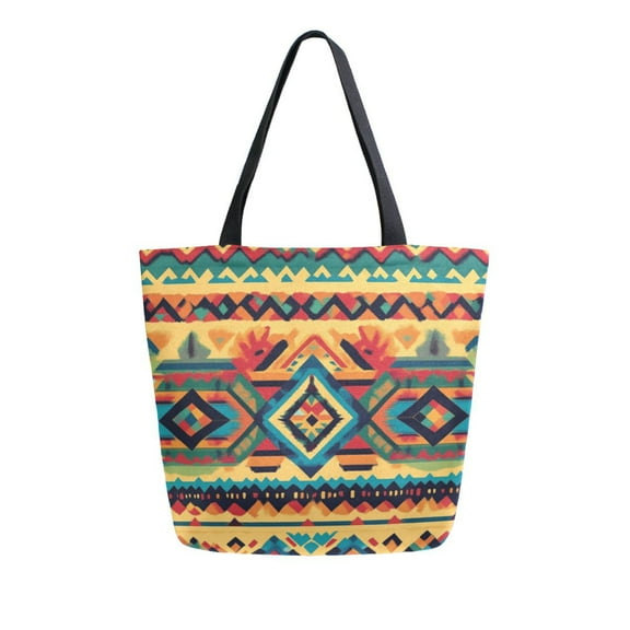 Large opening canvas tote bag, thickened canvas shopping bag, commuter handbag, multi-color available. Multicolor Aztec Stripe Pattern