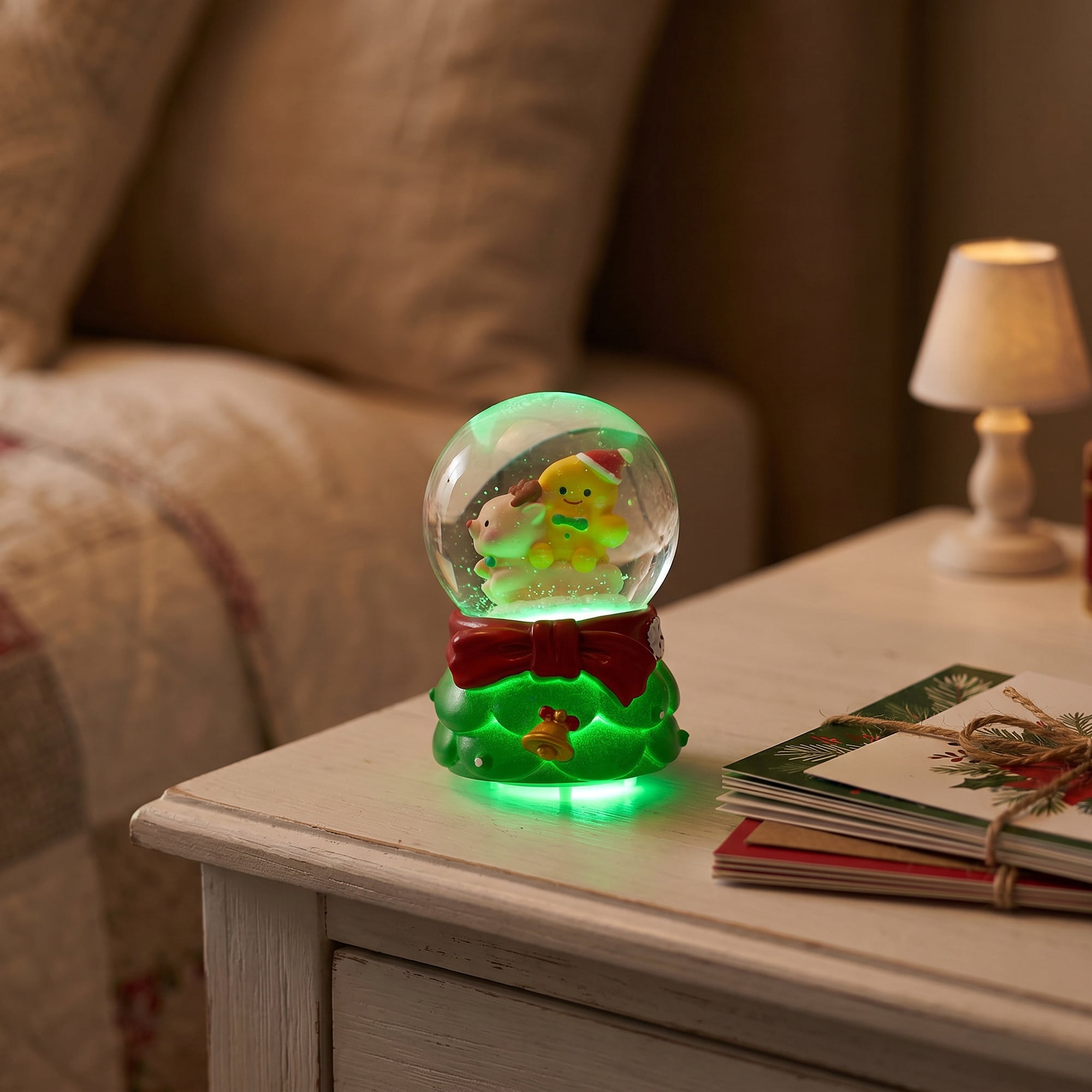 Unique Bargains Crystal Ball Shatterproof LED Glitter Globe Green C 2.6" x 2.6" x 3.7"