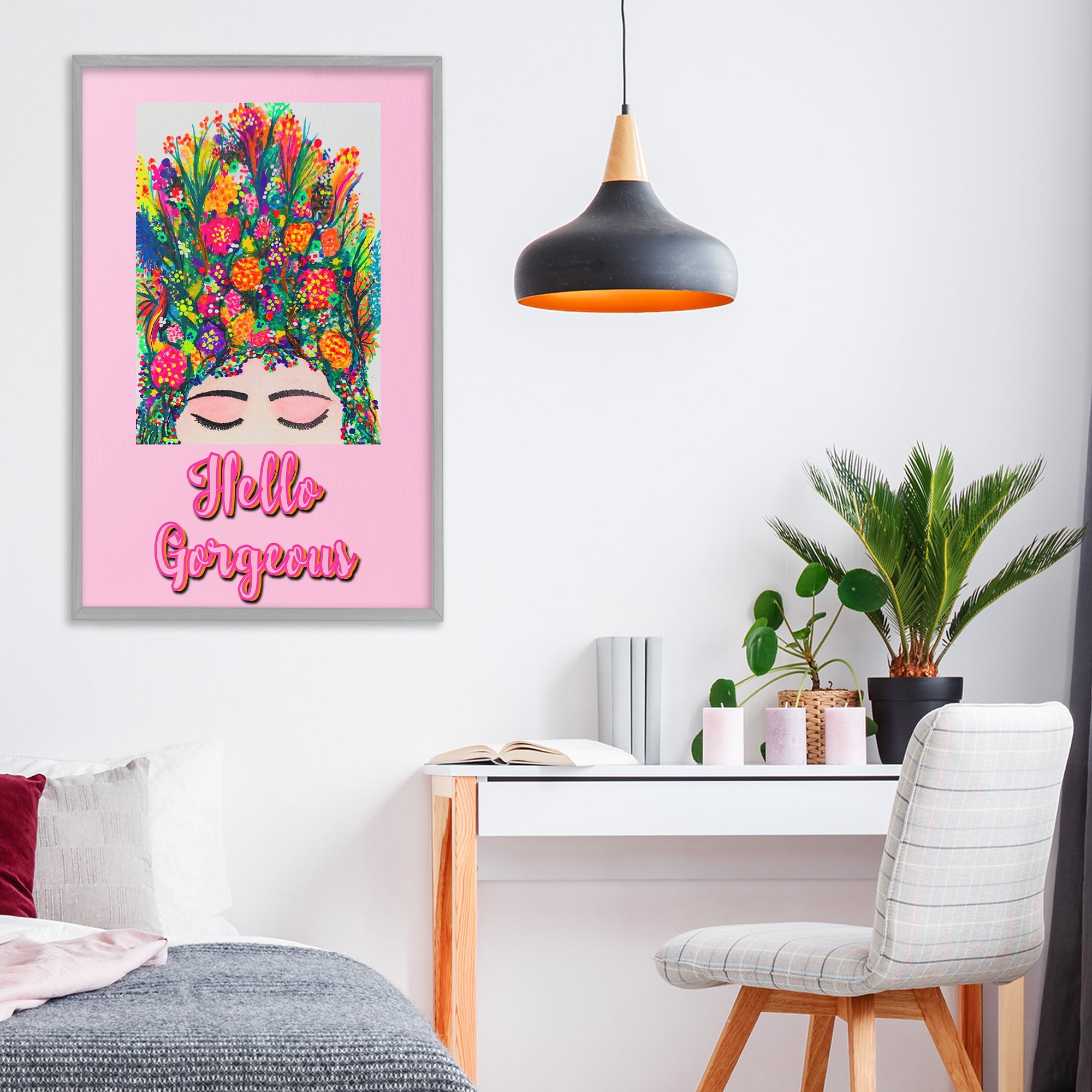 Stupell Industries Hello Gorgeous Floral Woman Gray Framed Giclee Art, design by Pooja Dave