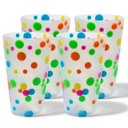 Silipint: Pint Glasses 16oz: 4 Pack - Polka Dots - Silicone Unbreakable Cups, Hot & Cold Drinks, Flexible, Dishwasher-Microwave-Freezer-Oven Safe