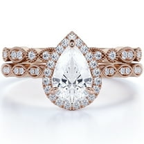 JeenMata Unique 1.5 Carat Pear Cut Moissanite Wedding Ring Set in 18k Gold Over Silver