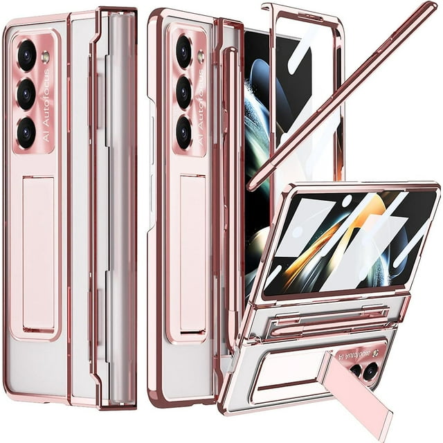 For Samsung Galaxy Z Fold 6 Clear Protective Case with S Pen Holder, Flat Hinge Protector and Stand, Ultra-thin PC Full Cover Shockproof Protective Case
