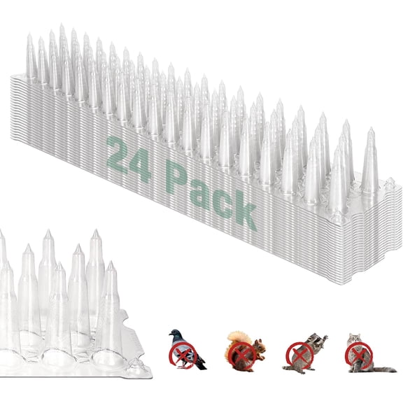 Upgraded 24 Pack Bird Spikes, Covers 34 Feet(10.36m), Clear PVC Bird Deterrent Spikes Strips, Restrict Birds from Standing and Nesting, Keep Birds, Cats, Pigeons, and Other Animals Away